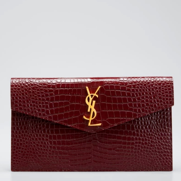 Saint Laurent Handbags - BRAND NEW!! RARE!!! YSL SAINT LAURENT Crocodile Embossed Uptown Clutch RED WINE